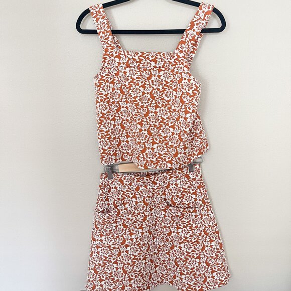 ModCloth Ready, Rosette, Go! Tank Top & A-Line Skirt Set in Orange Floral (S) - Picture 1 of 10